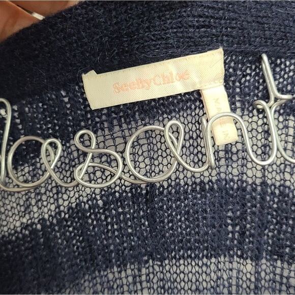 See By Chloe Womens‎ Size XS Mohair Wool Blend Blue Cardigan V Neck - Picture 8 of 9